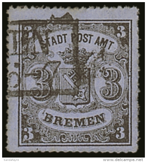 BREMEN  3gr Black/blue, Perces En Scie 16, On Horizontally Laid Paper (Mi 6y, SG 10) Fine Used. An Attractive And... - Other & Unclassified