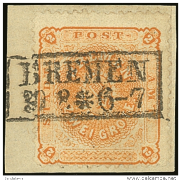 BREMEN  1866 2Gr Yellow Orange, Perf 13, Mi 10a Superb Used On Piece With Bremen 30.8.6 Cancel. For More Images,... - Other & Unclassified