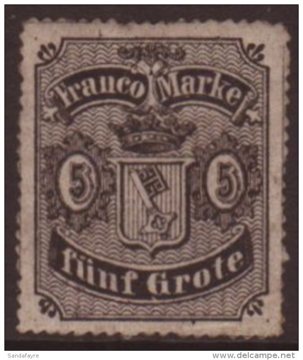 BREMEN  1862 5Gr Black On Rose, Roulette 16, Mi 7, Mint With Large Part Gum. For More Images, Please Visit... - Sonstige & Ohne Zuordnung