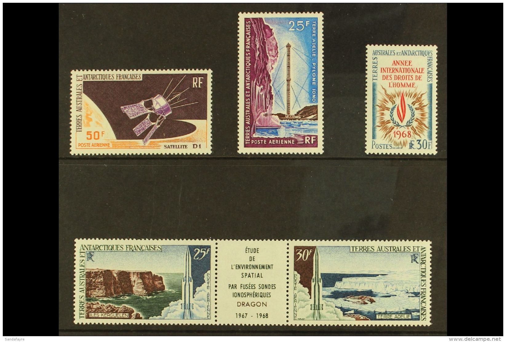 TAAF  1966-1968 SUPERB NEVER HINGED MINT GROUP, Comprising 1966 50f Satellite &amp; 25f Communications And 1968... - Sonstige & Ohne Zuordnung