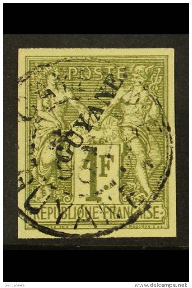 GUIANA  1892 1f Olive Imperf, Yvert 15 (SG 19), Very Fine Used With 4 Large Margins. For More Images, Please... - Other & Unclassified