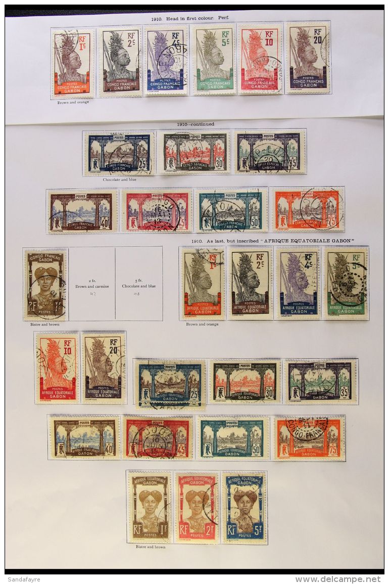 GABON  1910-36 Very Fine Used Collection Which Includes 1910 "Congo Francais" Set Complete To 1fr, 1910-18... - Sonstige & Ohne Zuordnung