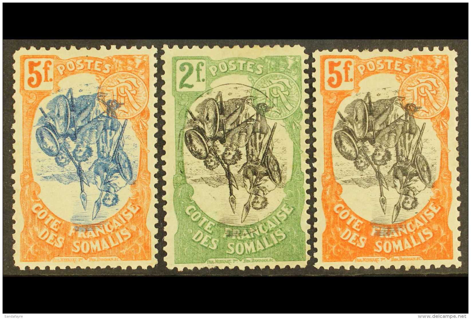 FRENCH SOMALI COAST  1902-3 5f Blue &amp; Orange Plus 1903 2f &amp; 5f, Each With INVERTED CENTRES (the Inverted... - Sonstige & Ohne Zuordnung