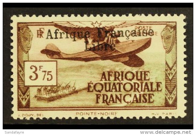 FRENCH EQUATORIAL AFRICA  1940-41 3.75f Chocolate &amp; Green Air "Afrique Francaise Libre" Overprint (Yvert 16,... - Sonstige & Ohne Zuordnung