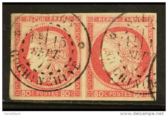 COCHIN CHINA  1877 80c Rose Ceres, Yv 21, Very Fine Used Pair With Clear  "Saigon 15 Sept 77 Cochin Chine" Cds.... - Other & Unclassified