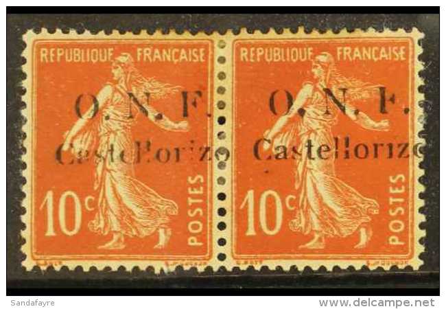 CASTELROSSO  1920 10c Red "Semeuse" Pair, One Stamp With Undotted "i" And Broken "F", Yv 28a (B), Mint With... - Other & Unclassified