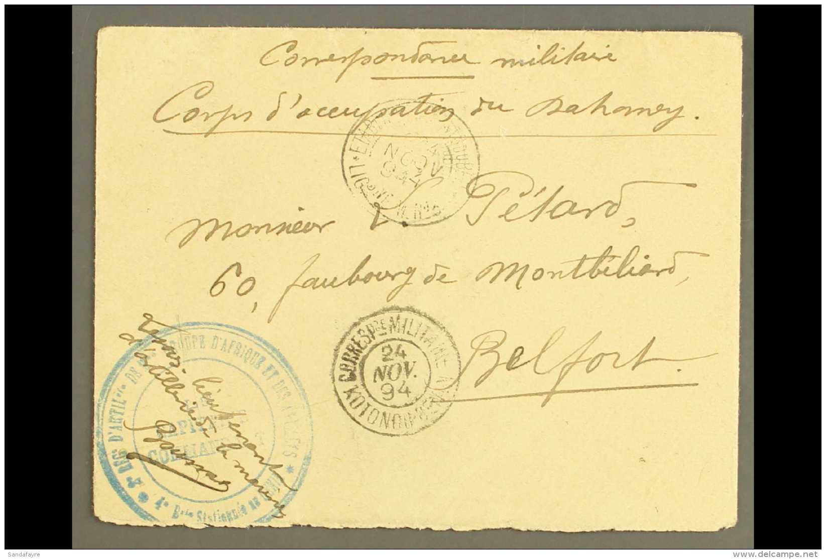 BENIN  1894 Military Cover To Belfort With M/s "Corps Expeditionnaire Du Dahomey" With "Correspce Militaire... - Sonstige & Ohne Zuordnung