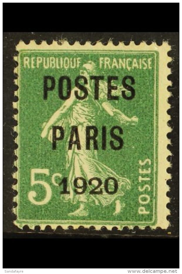 PRECANCELS  1920 5c "Postes Paris" Overprint, Yvert 24, Mint With Gum Disturbances, Fresh, Cat 425 Euro =... - Sonstige & Ohne Zuordnung