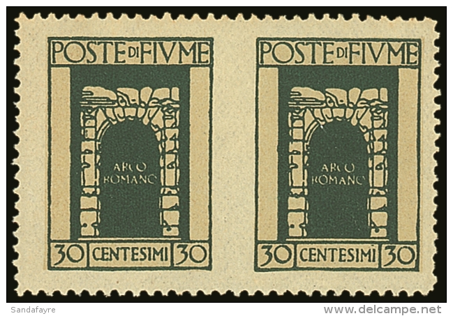 1923  30c Myrtle-green Roman Arch IMPERF BETWEEN PAIR, Sassone 195h, Very Fine Mint. Slightly Short Perf At... - Fiume