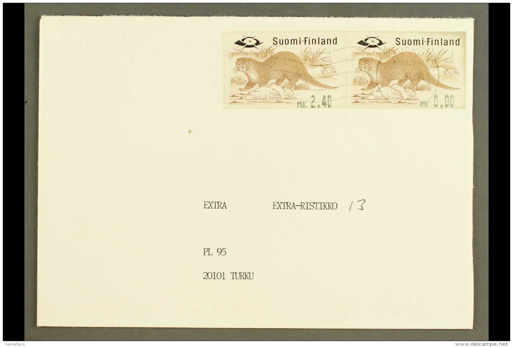 1994 FRAMA LABEL PROOF ON COVER.  Cover Bearing Frama Label Otter 0,00mk PROOF Alongside 2.40mk Value (Michel... - Other & Unclassified