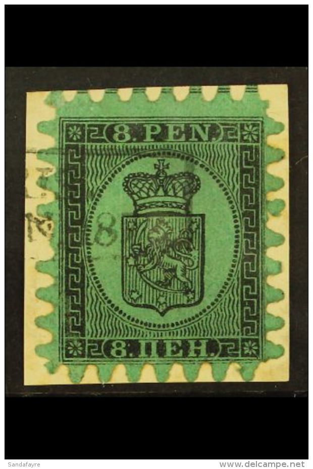 1866-67  8p Black/blue Green (Type II) Serpentine Roulette, SG 45, Fine Used On Piece, One Short Tooth To Left... - Other & Unclassified