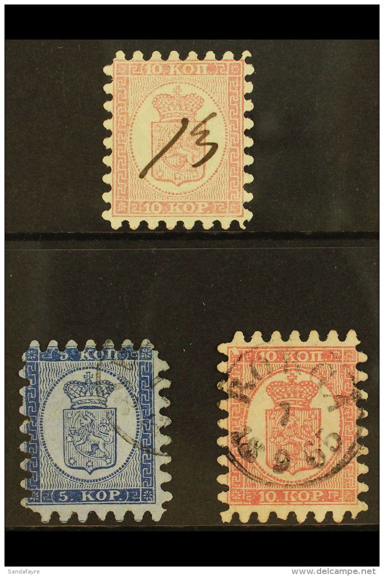 1860  VERY FINE USED TRIO, 10k Rose/pale Rose (SG 13), 5k Blue/bluish (SG 15) &amp; 10k Rose/pale Rose (SG 16),... - Other & Unclassified