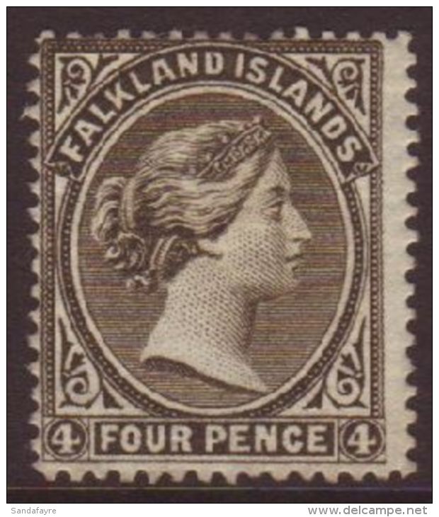 1885  4d Grey Black, Wmk CA Sideways, SG 10, Fine Mint, Some Light Staining On Gum Not Showing Through. For More... - Falkland Islands