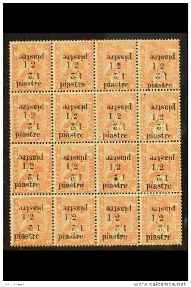 1908  &frac12;p On &frac12;g (Michel 34) Bearing Unlisted Double Overprint, One Set Of Opt's Inverted, Block Of... - Ethiopia