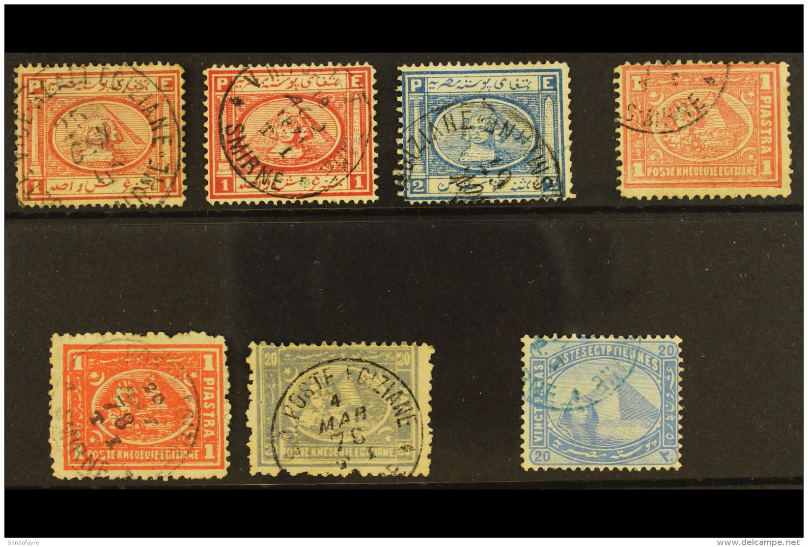 USED AT SMIRNA (TURKEY)  1867 - 1879 Selection Of Pyramid Stamps Cancelled At The Egyptian PO At Smirna. Scarce... - 1866-1914 Ägypten Khediva