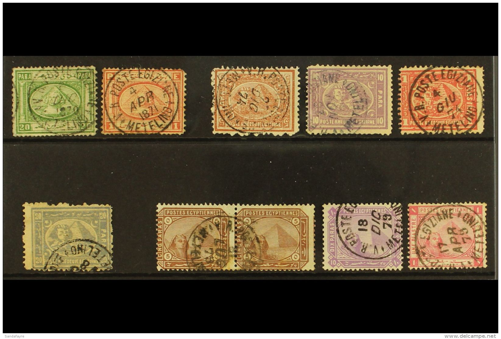 USED AT METELINO (TURKEY)  1867 - 1879 Collection Of All Different Pyramid Stamps Cancelled At The Egyptian PO At... - 1866-1914 Khedivate Of Egypt