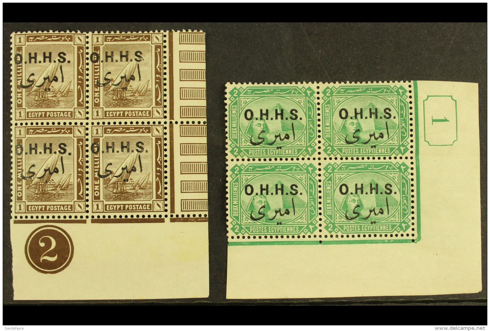 OFFICIALS  1914-14 1m Sepia &amp; 2m Control Blocks Of 4, SG O83/4, Very Fine Mint, Both Hinged On One Stamp In... - Other & Unclassified