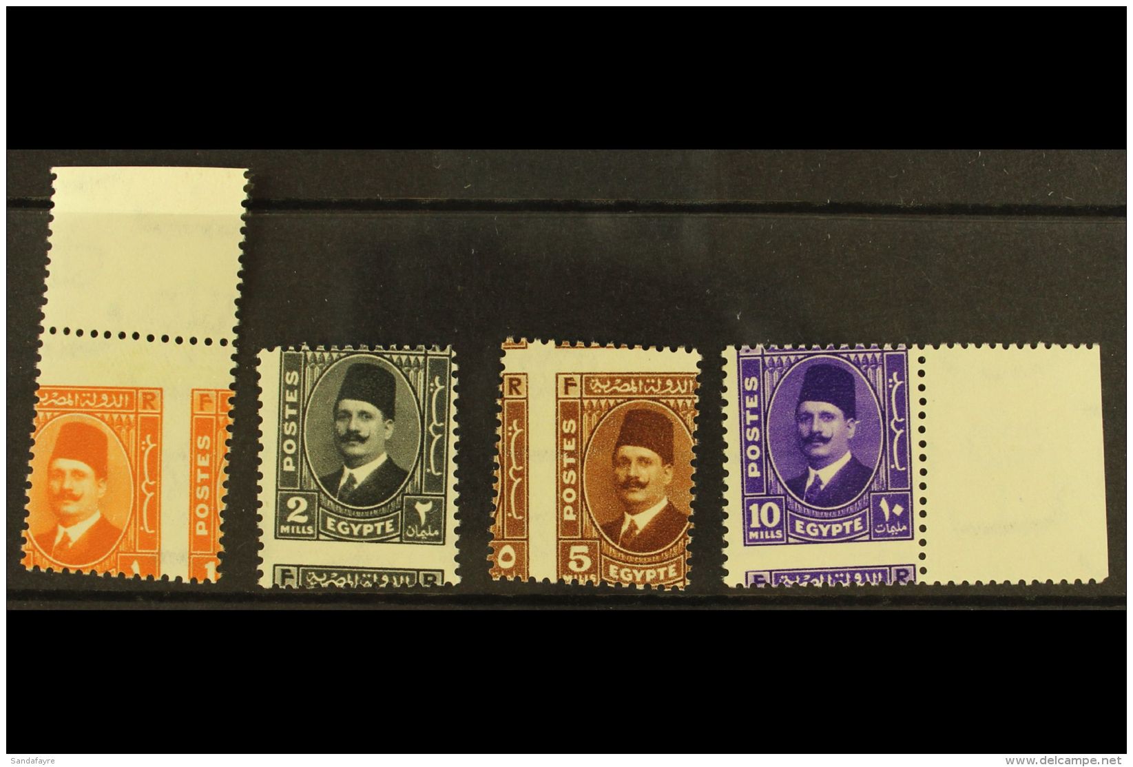 1936-37 OBLIQUE PERFORATIONS  King Fouad "Postes" 1m, 2m, 5m And 10m, Never Hinged Mint, The 1m And 10m Are... - Other & Unclassified