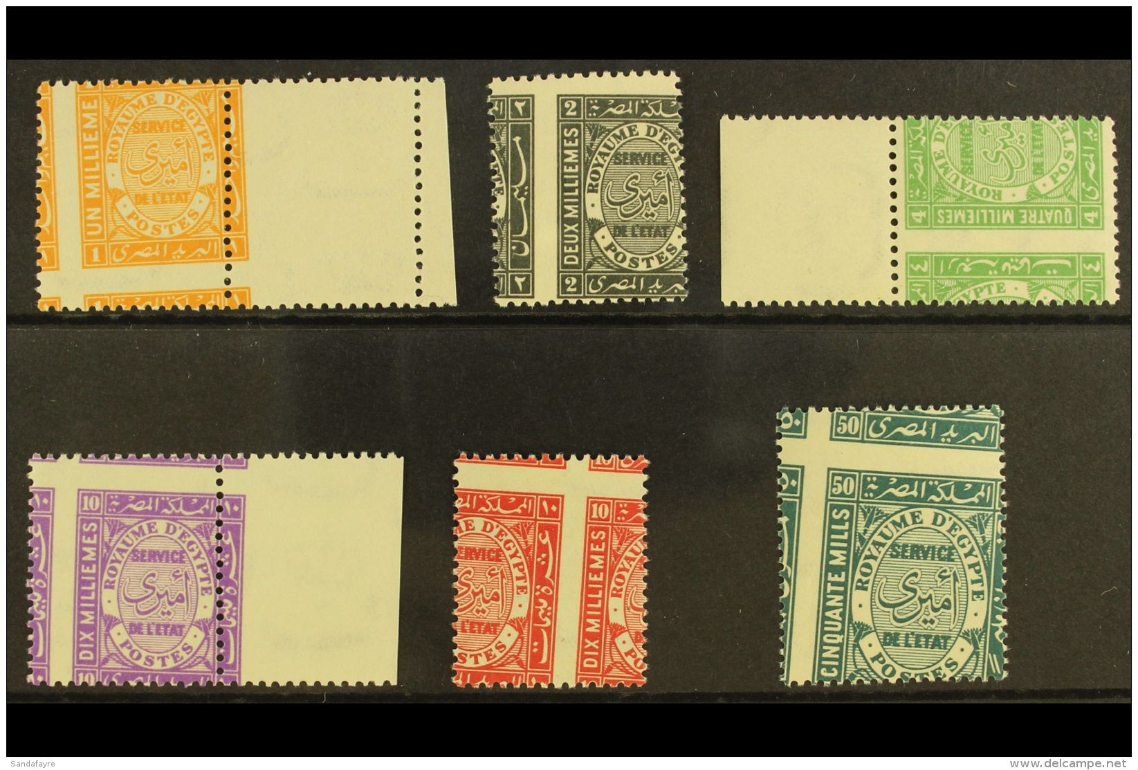 1926-35 OBLIQUE PERFORATIONS  Official 1m, 2m, 4m, 10m Rose-lake, 10m Violet An 50m, Never Hinged Mint. (6) For... - Other & Unclassified