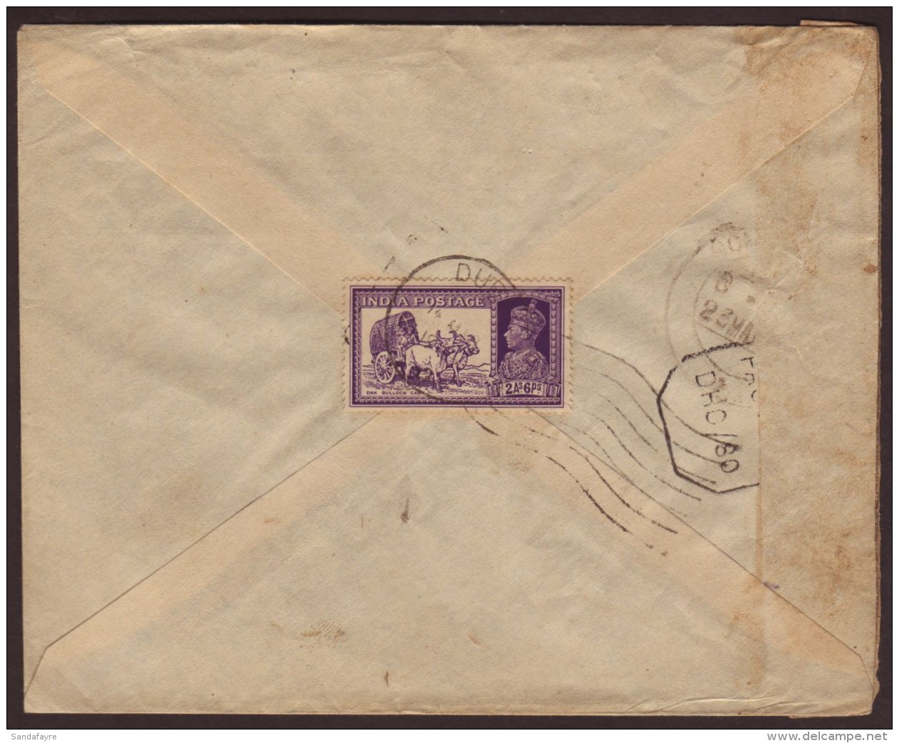 1945 INDIA USED IN:  (March) Envelope To Bombay, Bearing On The Flap KGVI 2a 6p Violet, Tied By Crisp DUBAI... - Dubai