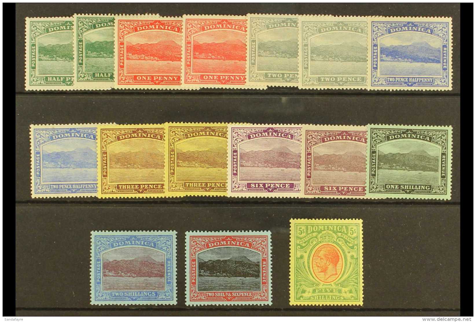 1908-20  Complete Set, SG 47/54, Plus Additional Shades Or Crown To Left Variants To 6d, Fine Mint. (16 Stamps)... - Dominica (...-1978)