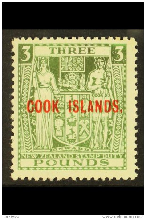 1936-44  &pound;3 Green (Postal Fiscal), SG 123b, Mint With Some Slight Oxidation, Elusive Stamp! For More... - Cook Islands