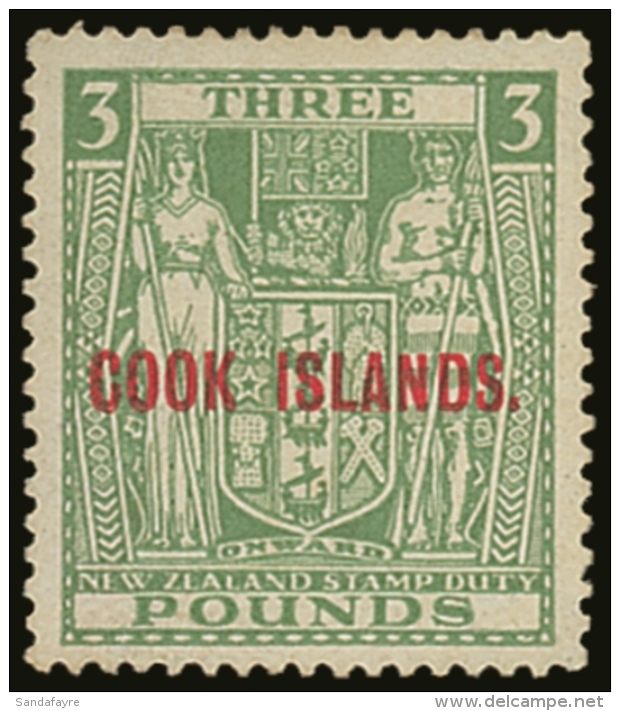 1932  &pound;3 Green, SG 98a, Fine Mint. For More Images, Please Visit... - Cookinseln