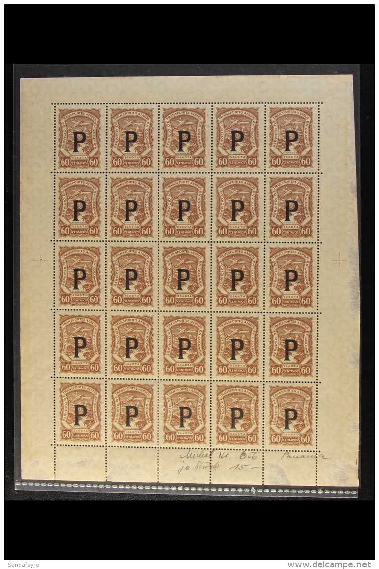 SCADTA  PANAMA 1923 60c Brown With "P" Consular Overprint (Scott CLP62, SG 32K), Mint (dry Gum) COMPLETE SHEETLET... - Colombia