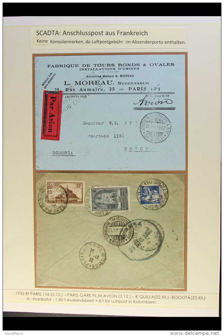 SCADTA  1932 Airmail Cover From France Addressed To Bogota, Bearing (on Reverse) France 1.50f, 3f &amp; 5f Stamps... - Kolumbien