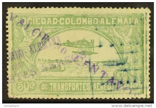 SCADTA  1921 30c On 50c Dull Green Surcharge In Violet, Scott C20 (SG 7, Michel 8 II), Fine Used, Expertized... - Kolumbien