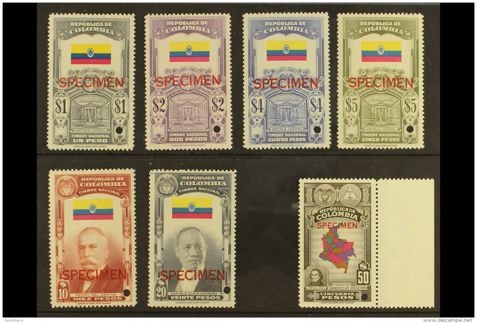 REVENUES  1944 'Timbre Nacional' Complete Set, Plus 1941 50p Relief Fund, All Fine Never Hinged Mint With... - Colombia