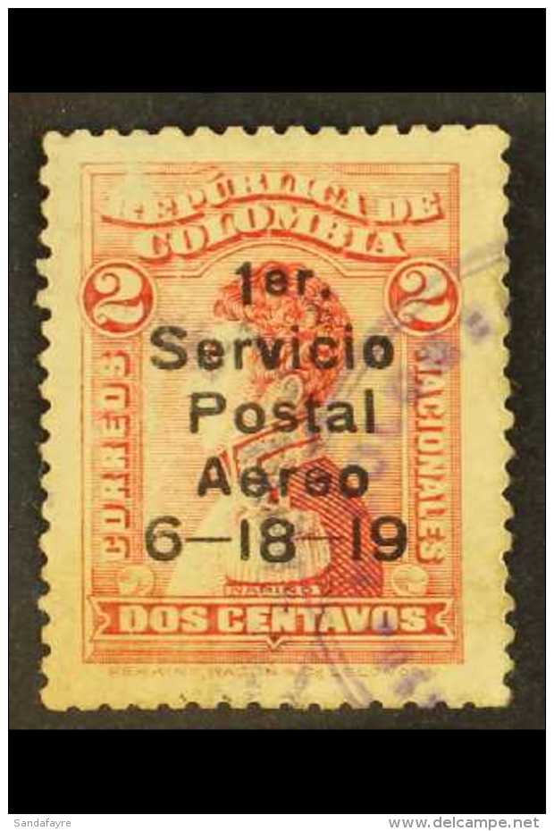 1919 BARRANQUILLA AIR POST STAMP  1919 2c Carmine-rose Narino With "1er Servicio Postal Aereo 6-18-19" Overprint... - Colombia