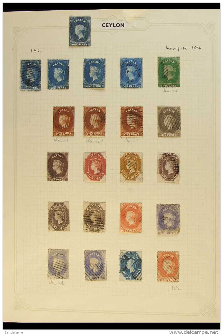 1857-1862 USED COLLECTION  With Shades On Leaves, Inc 1857-59 1d, 1857-64 &frac12;d Perf, 1861-64 Clean-cut Perfs... - Ceylon (...-1947)