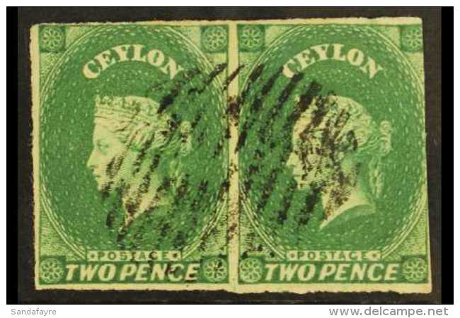 1857  2d Blue Green, SG 3, Used Pair With Margins To 3 Sides. Attractive Item. For More Images, Please Visit... - Ceylon (...-1947)