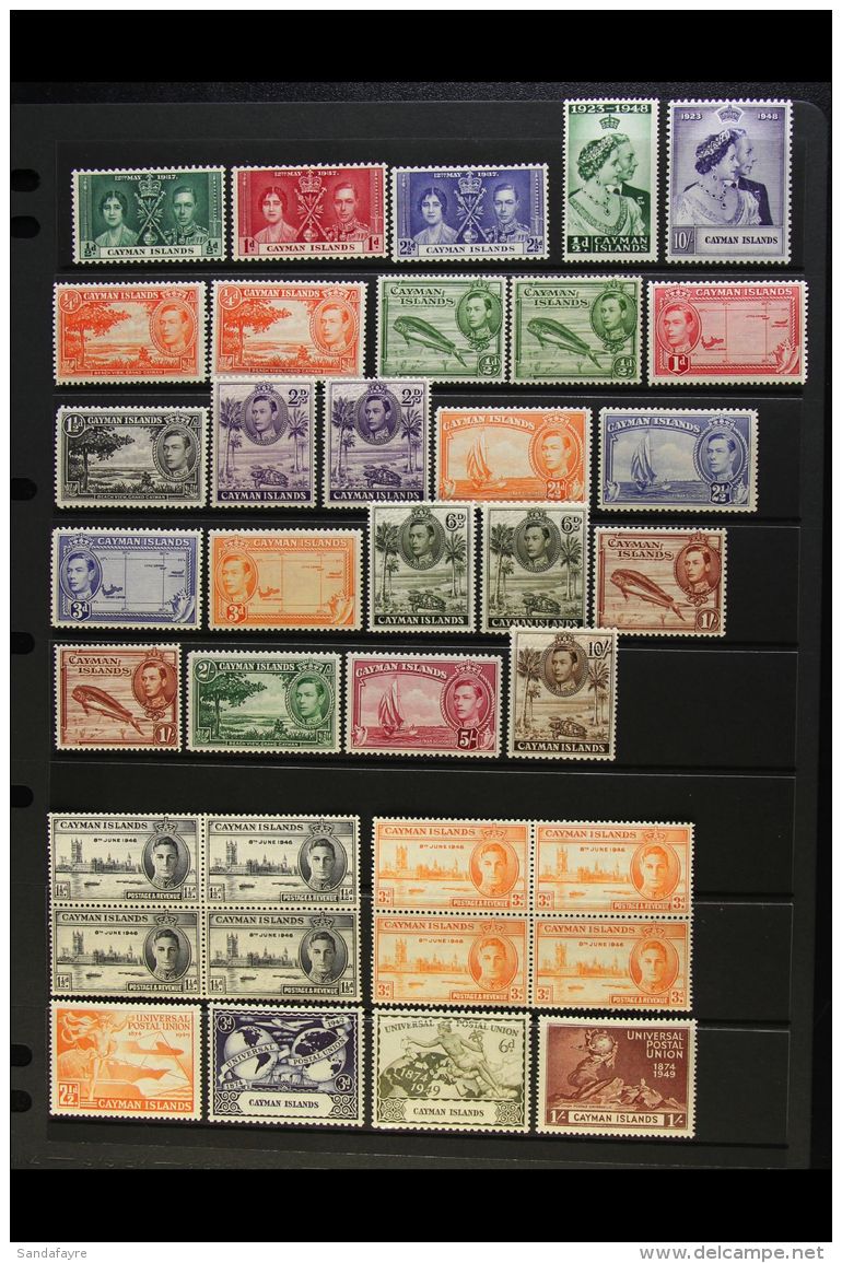 1937-1949 COMPLETE FINE MINT COLLECTION  On A Stock Page, Inc 1938-48 Set With All Perf Types, 1948 Wedding Set... - Cayman Islands