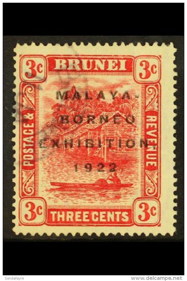 1922 MALAYA BORNEO EXHIBITION  3c Scarlet, Broken "N" SG 53c, Fine Cds Used.  For More Images, Please Visit... - Brunei (...-1984)