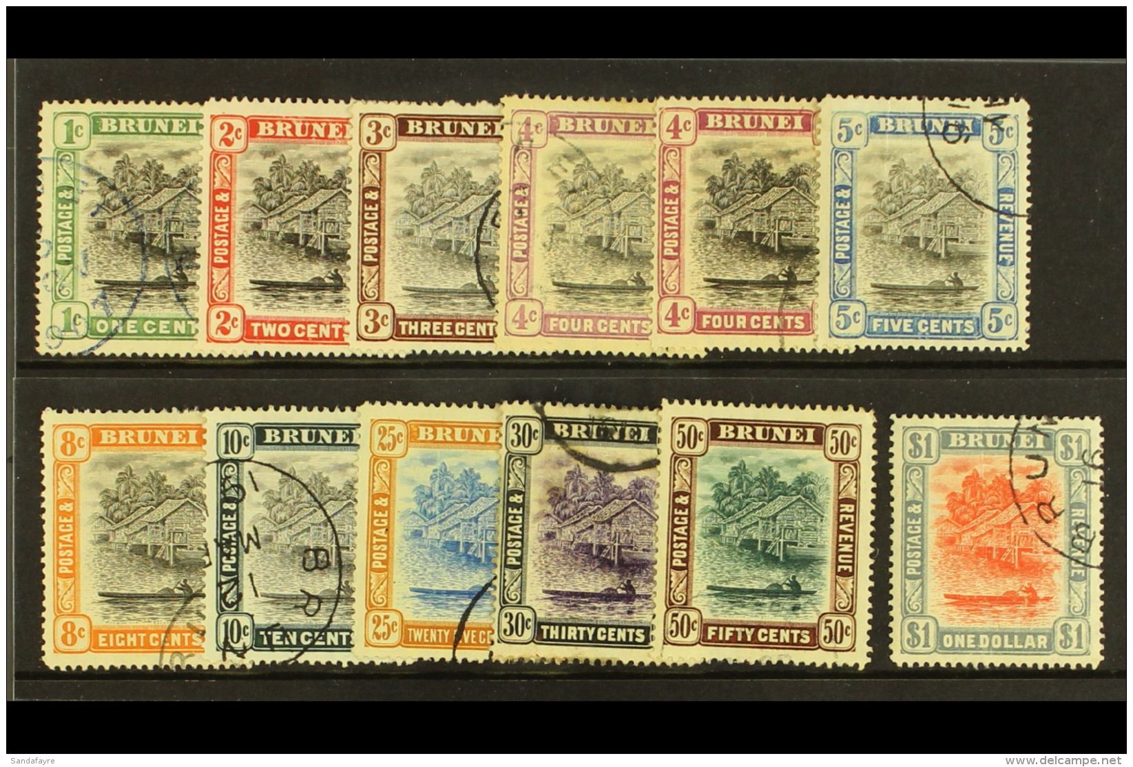 1907-10  Hut Definitive Set SG 23/33, Plus The 4c Reddish Purple Shade, Fine Cds Used, $1 With A Light Crease.... - Brunei (...-1984)