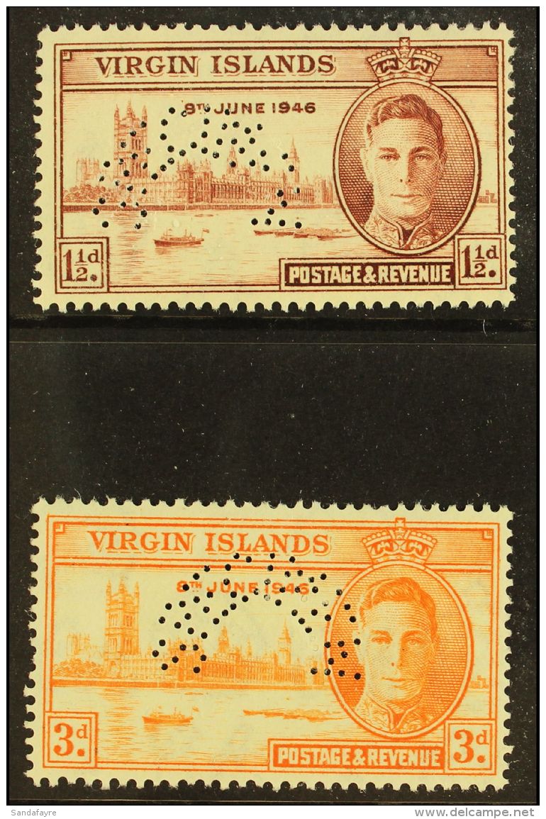 1946  Victory Pair Perforated "Specimen", SG 122s/3s, Very Fine Mint Large Part Og. (2 Stamps) For More Images,... - British Virgin Islands