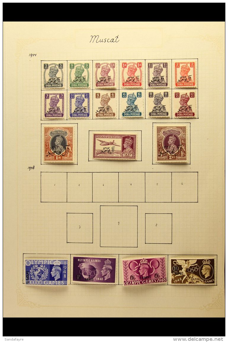 1944-1960 FINE MINT COLLECTION  On Pages, ALL DIFFERENT, Inc Muscat 1944 Opts Both Sets, Br PA In Eastern Arabia... - Bahrein (...-1965)