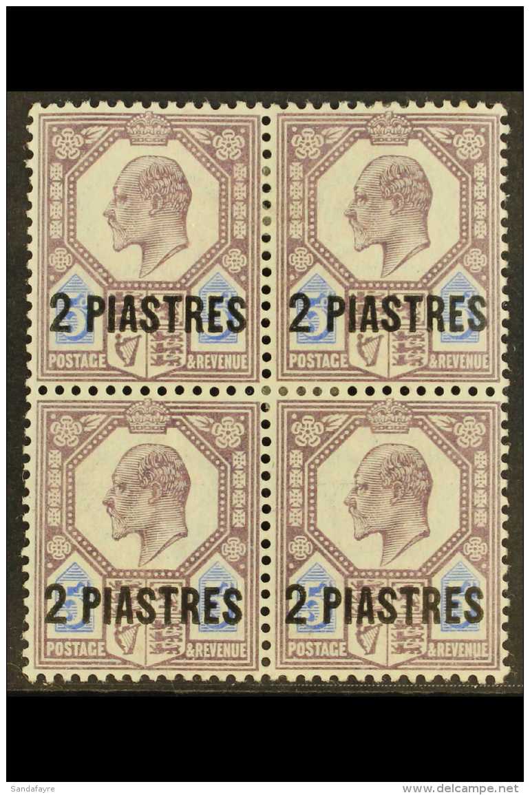 1905-08  2pi On 5d Dull Purple &amp; Ultramarine Surcharge, SG 14, Fine Mint BLOCK Of 4, Fresh. (4 Stamps) For... - British Levant