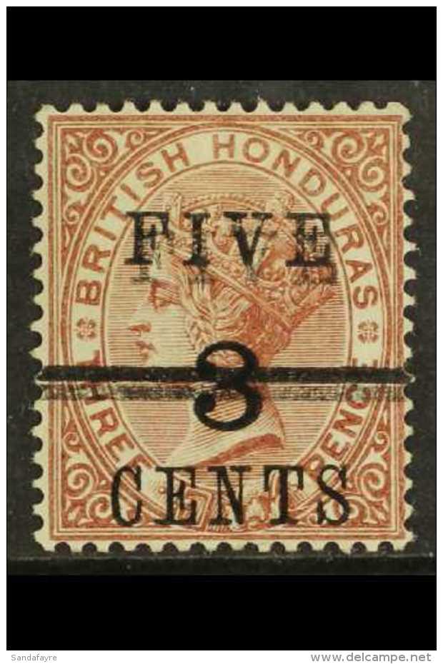 1891  5c On 3c On 6c Red-brown With "FIVE And Bar Double" Variety, SG 49b, Fine Mint., Signed On The Back. For... - British Honduras (...-1970)