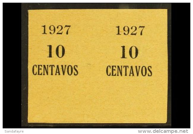 1927 IMPERF PROOF PAIR OF SURCHARGE  For The 10c On 24c Surcharge (Scott 162, SG 193) Printed On Ungummed Buff... - Bolivia