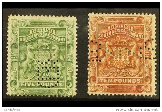 1892  &pound;5 Sage- Green &amp; &pound;10 Brown Unused &amp; Variously Perfined (SG 12/13). Presentable Examples... - Other & Unclassified