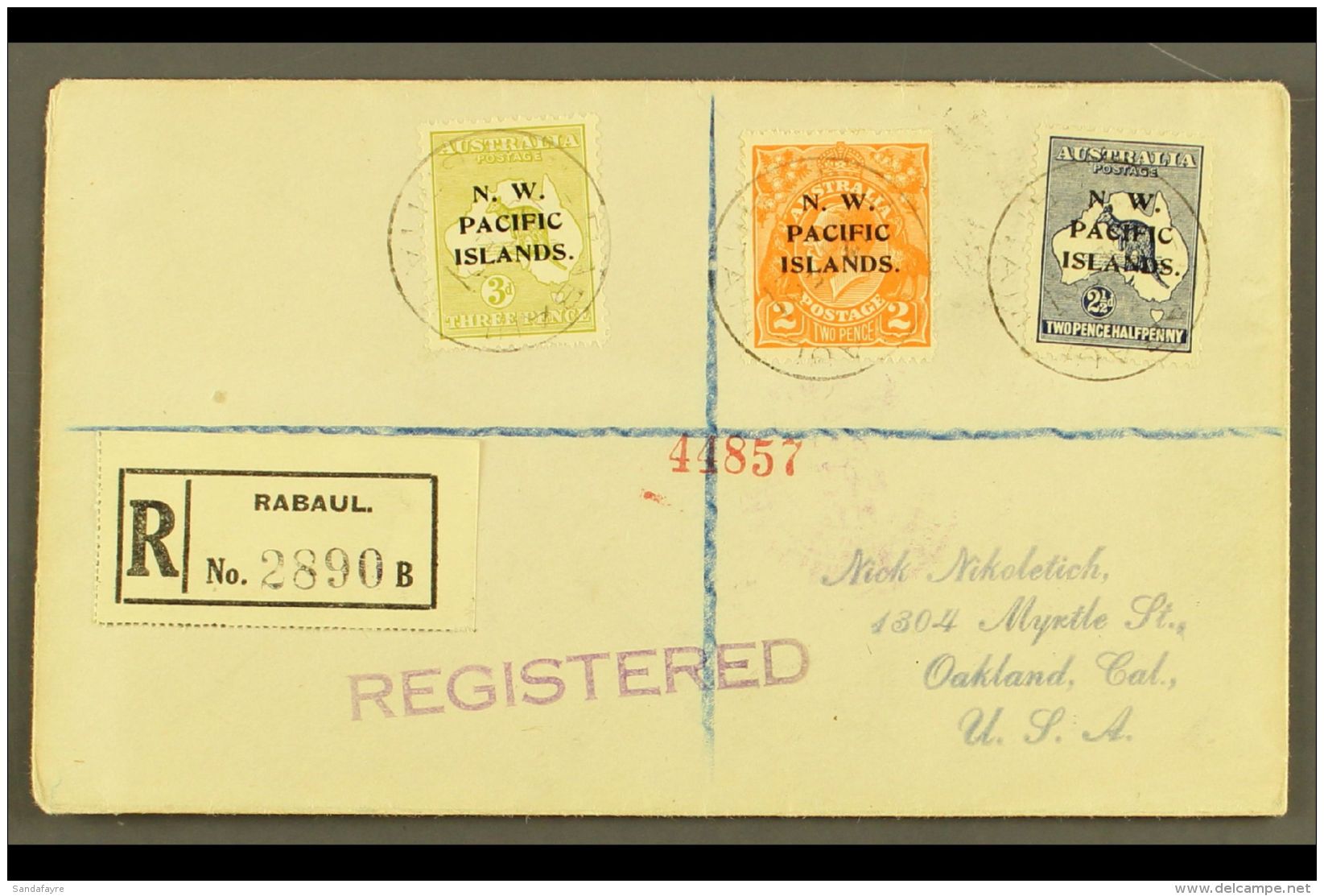 1921 (13 DEC)  Registered Cover To USA, Bearing 1918-22 3d Greenish Olive (SG 109), 2d Orange (SG 121), And... - Papua New Guinea