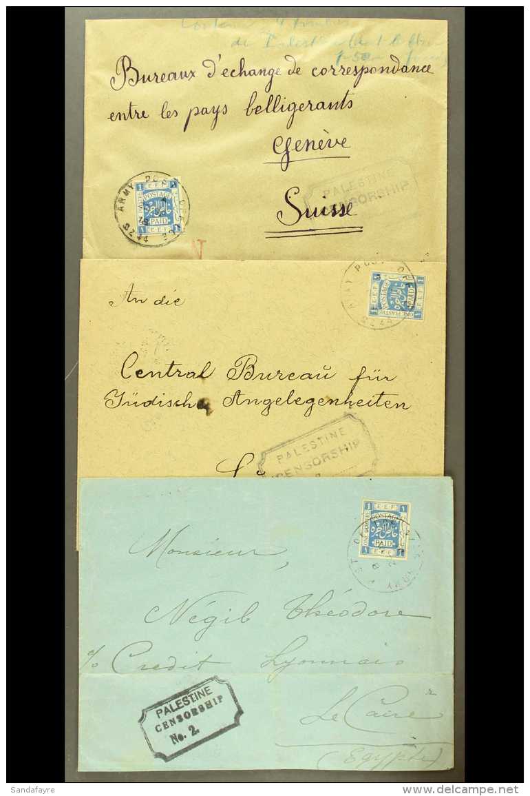 POSTAL HISTORY  Group Of Three 1918 Covers, Each Franked With Single 1p Ultramarine In Different Shades, All... - Palestine