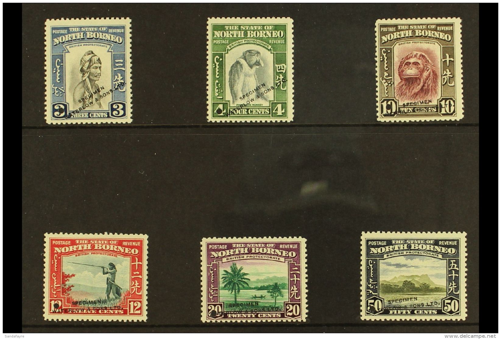 1939 PICTORIALS - COLOUR TRIALS  Includes 6 Values To 50c Each With Small Punch Hole And Overprinted Waterlow... - North Borneo (...-1963)