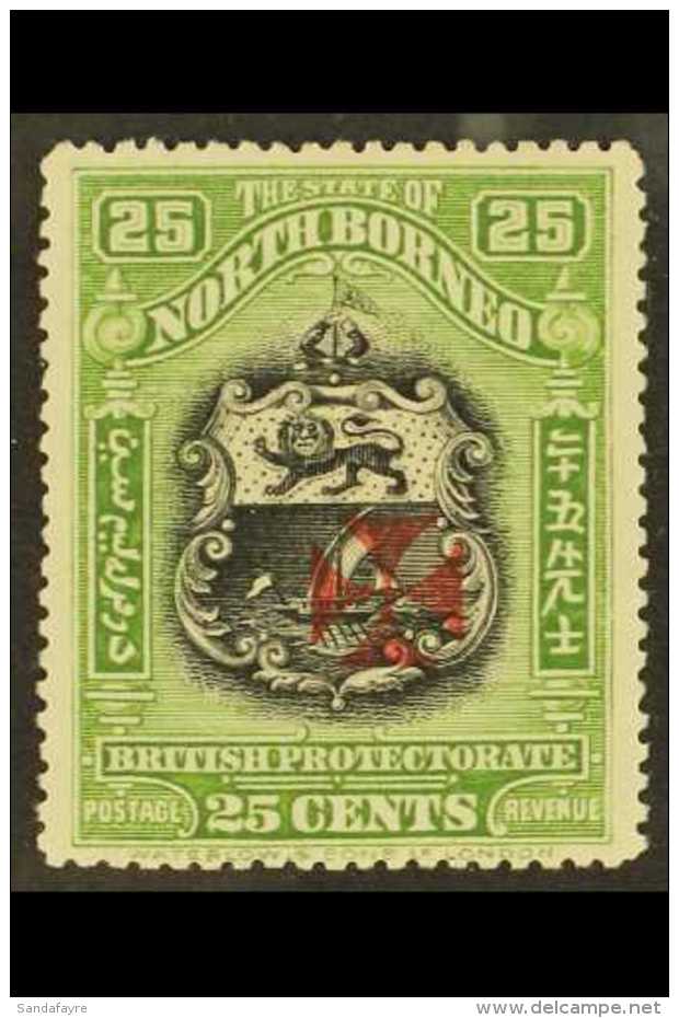 1916  25c Black &amp; Green, Red Cross Overprint In Carmine (matt Ink), Perf.13&frac12;-14, SG 213, Good To Fine... - North Borneo (...-1963)