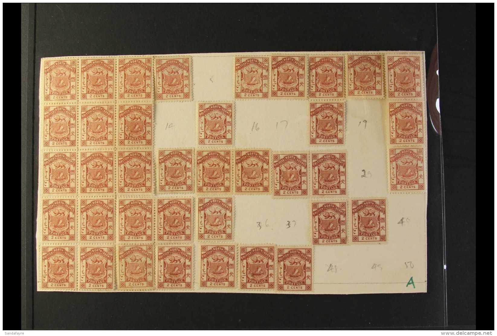 1886-87 PARTIAL SHEET RECONSTRUCTION  For The 2c Brown, Transfer A, SG 25, A Partial Sheet Reconstruction With 38... - North Borneo (...-1963)