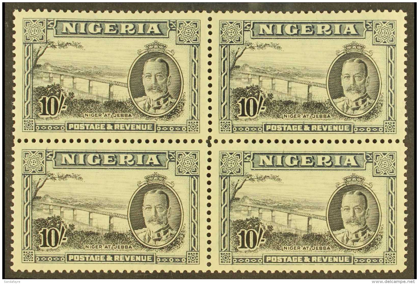 1936  KGV Pictorial Definitive 10s Black And Grey, SG 44, BLOCK OF FOUR Very Fine Mint, The Two Lower Stamps... - Nigeria (...-1960)