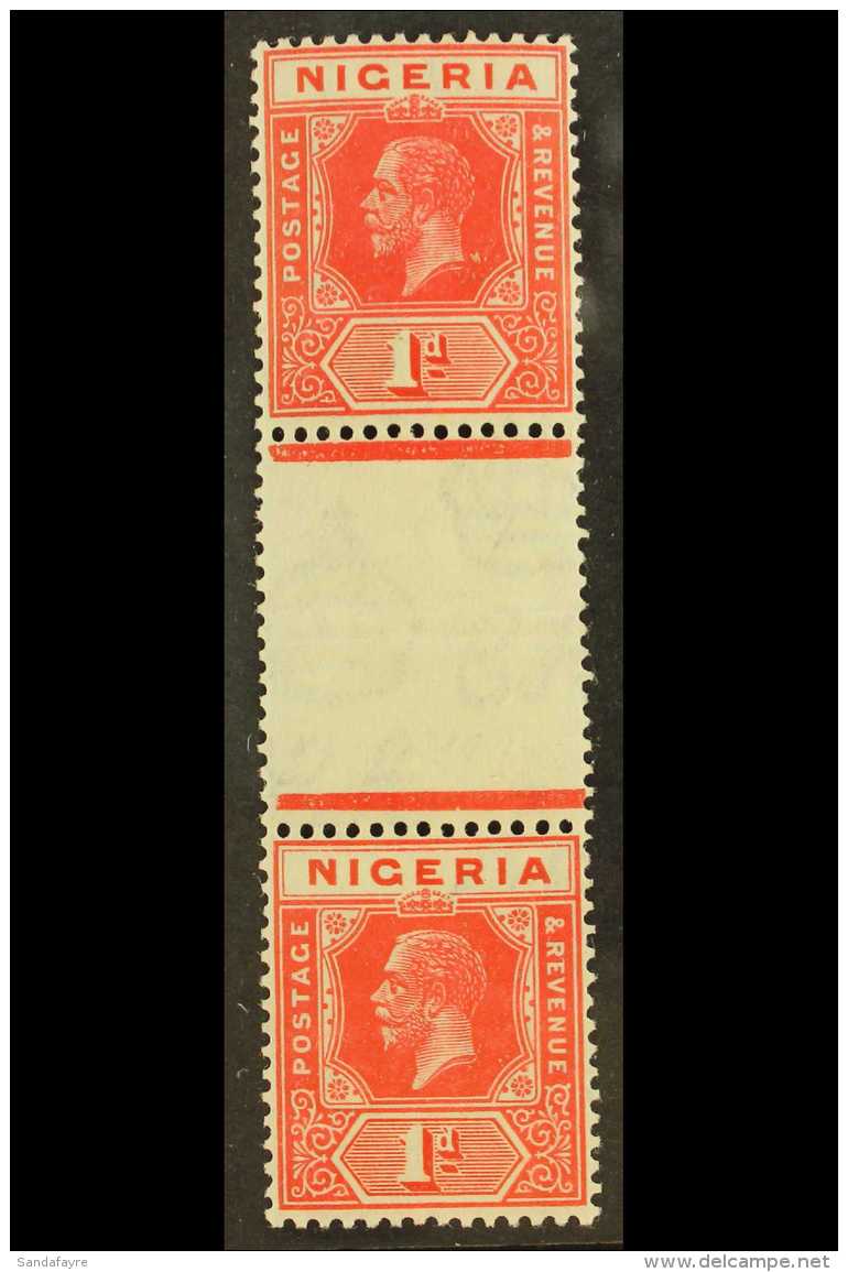 1925  1d Rose- Carmine Vertical Gutter Pair With DIE I + DIE II Stamps , SG 16c, Very Lightly Hinged Mint, Folded... - Nigeria (...-1960)